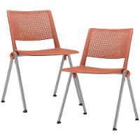 Kit 02 Cadeiras Empilhável Fixa Lift F02 Base Aço Cinza Laranja - Lyam Decor - 1