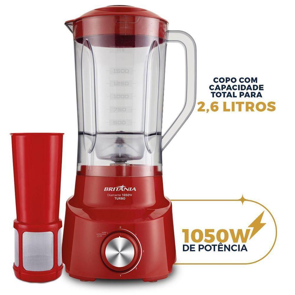 Liquidificador Britânia Diamante Vermelho 4 Velocidades 1050W 220V - 3