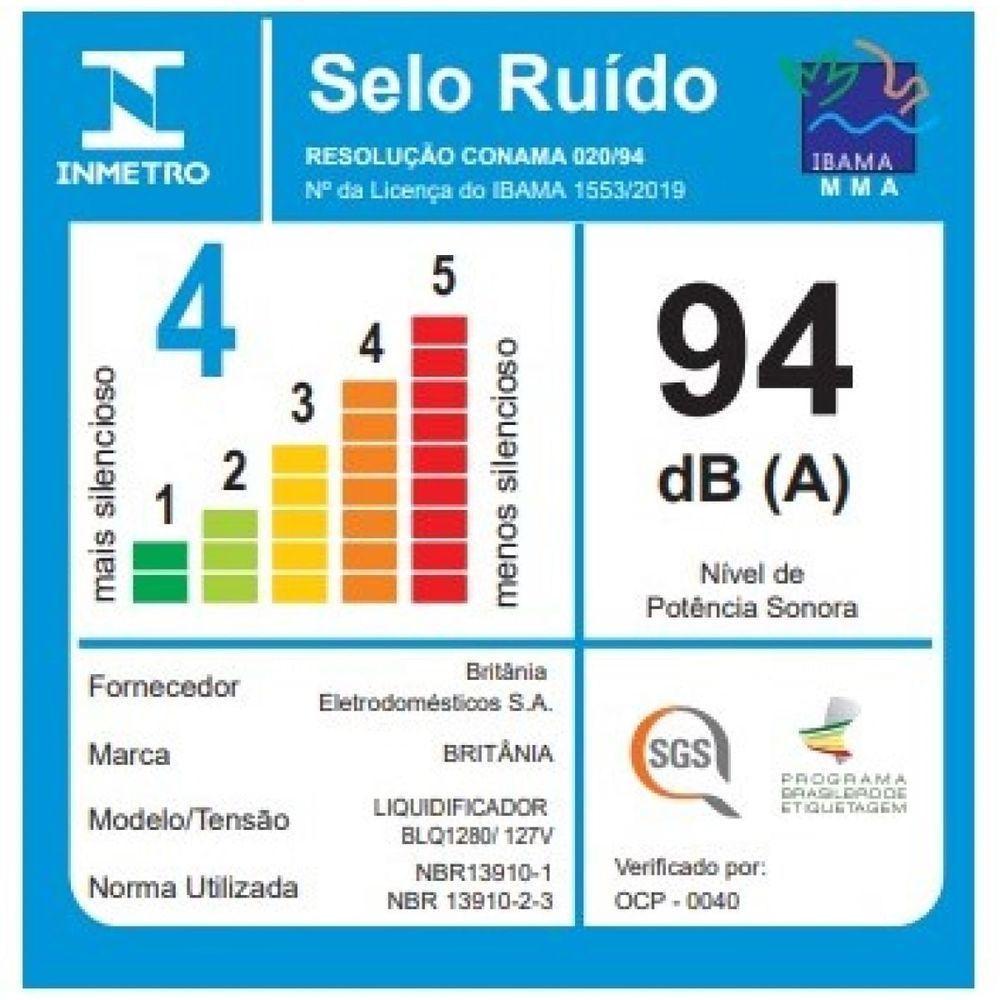 Liquidificador Britânia BLQ1280P Lâminas Inox 2,7L 1150W 110V - 5