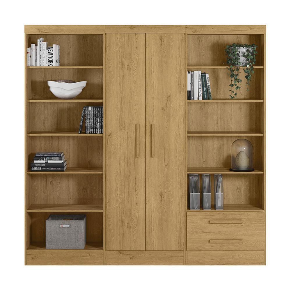 Conjunto De Livreiros 3 Módulos Com 2 Portas E 2 Gavetas Freijó - Qmovi Freijó - 1