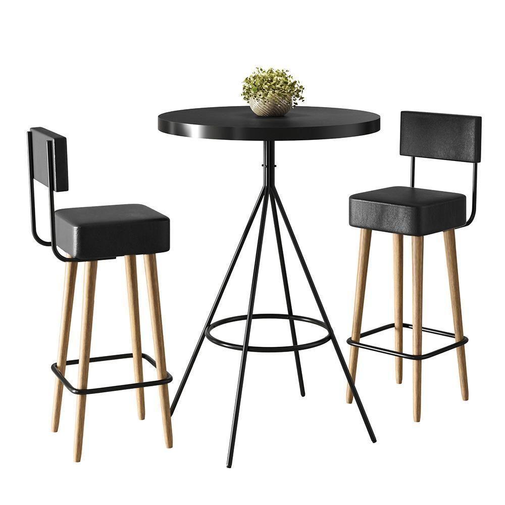 Conjunto Mesa Bistrô Viena E 2 Banquetas Barcelona 96cm Preto - Salaone Preto - 1