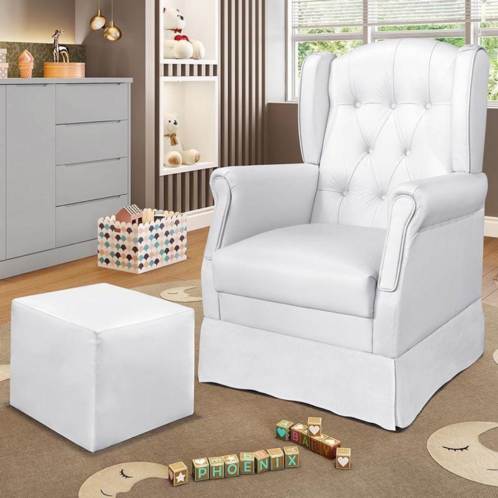 Poltrona De Amamentação Letícia Com Balanço E Puff Corino Branco - Phoenix Baby Corino Branco - 2