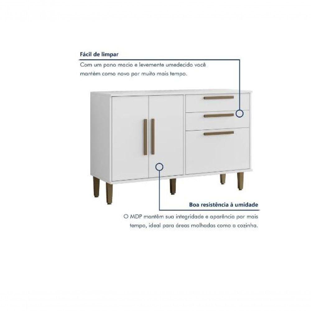 Balcão 3 Portas 2 Gavetas Lorena Kaiki Móveis - Branco - 4