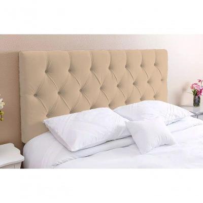 Cabeceira Solteiro 88 - Bello Box - Estilo Capitonê Suede Bege Sem Strass