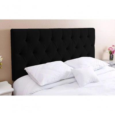 Cabeceira Solteiro 88 - Bello Box - Estilo Capitonê Suede Preto Sem Strass