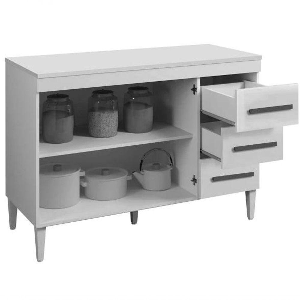 Balcão Virtus 2 Portas 3 Gavetas Kaiki Móveis - Nature/off - 4