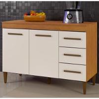 Balcão Virtus 2 Portas 3 Gavetas Kaiki Móveis - Nature/off - 1