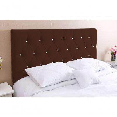 Cabeceira Solteiro 88 - Bello Box - Estilo Capitonê Suede Marrom Com Strass