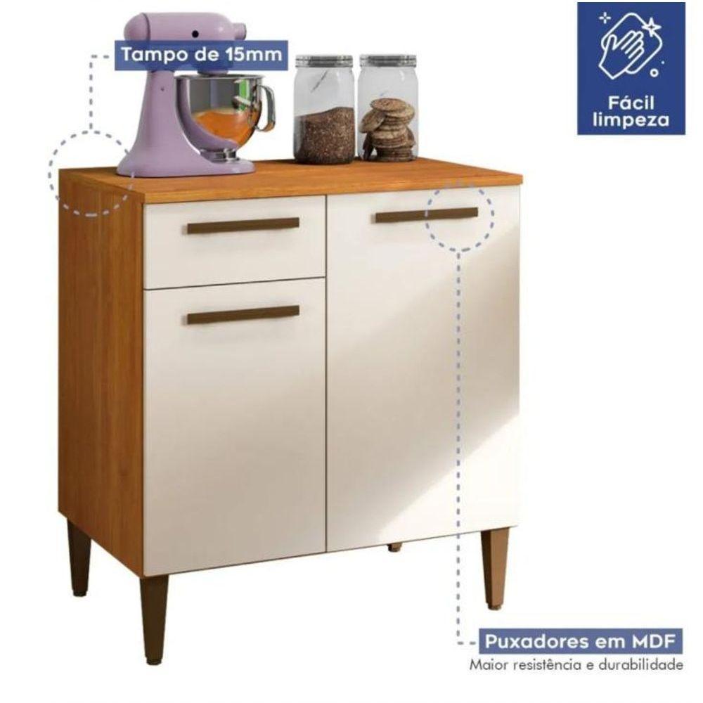 Balcão Porto Alegre 2 Portas 1 Gaveta Kaiki Móveis - Nature/off - 3