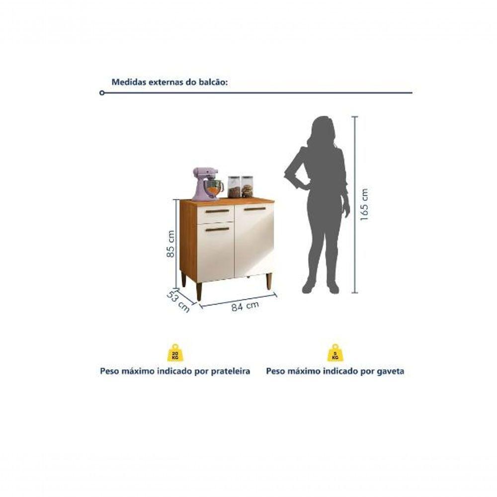 Balcão Porto Alegre 2 Portas 1 Gaveta Kaiki Móveis - Nature/off - 4