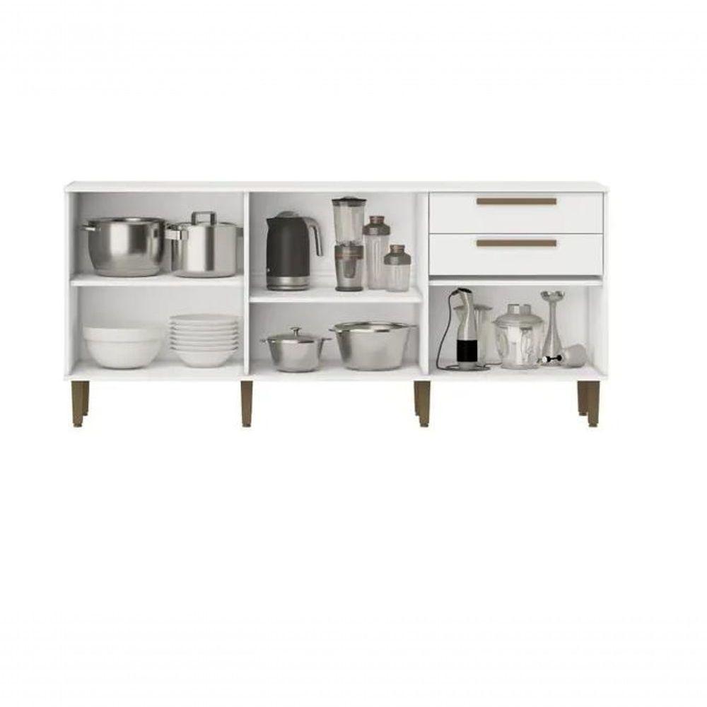 Balcão 5 Portas 2 Gavetas Lorena Kaiki Móveis - Branco - 3