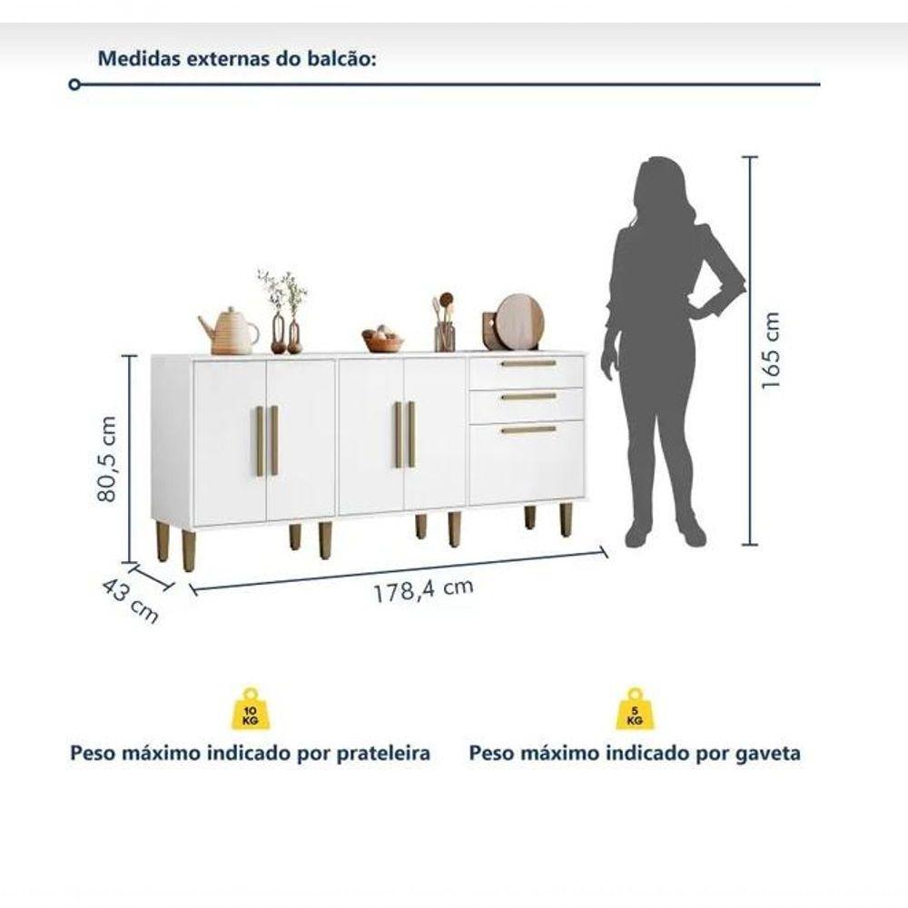Balcão 5 Portas 2 Gavetas Lorena Kaiki Móveis - Branco - 4