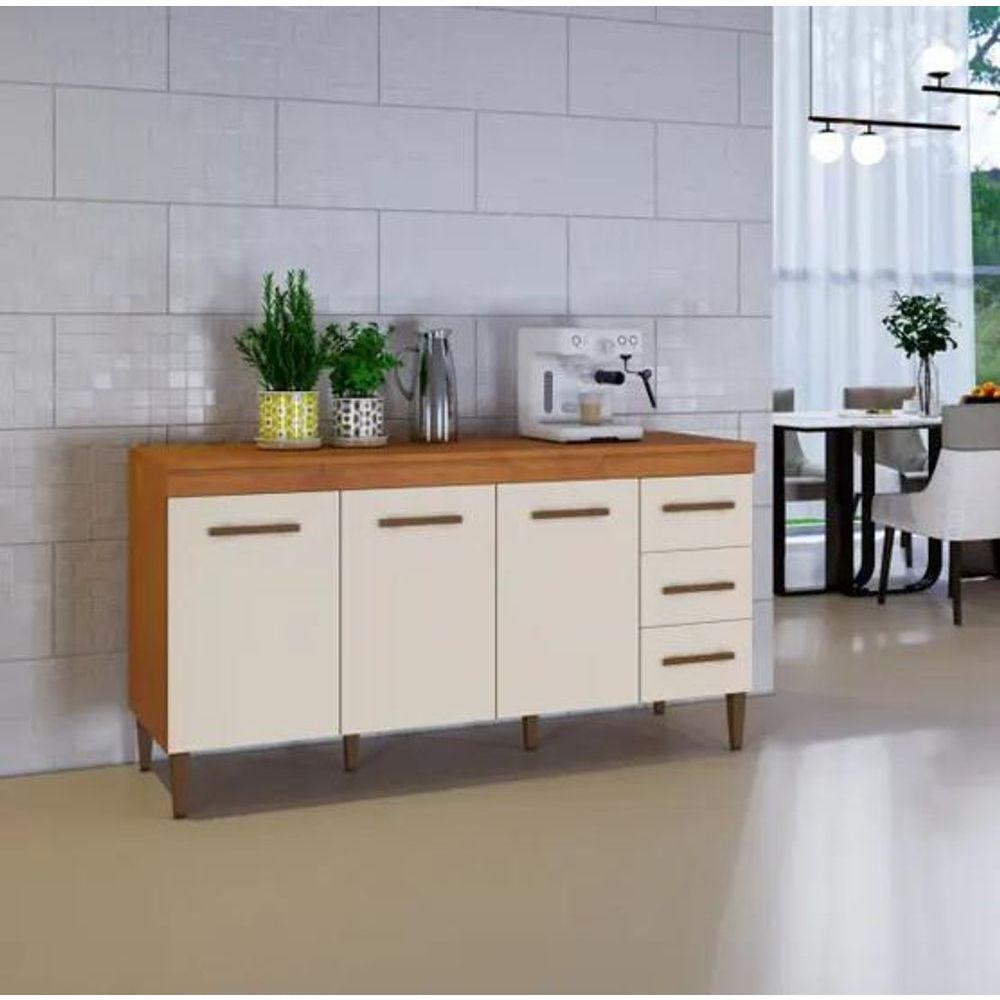 Balcão Atenas 3 Portas 3 Gavetas Kaiki Móveis - Nature/off - 1