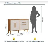 Balcão 3 Portas 2 Gavetas Lorena Kaiki Móveis - Nature/off