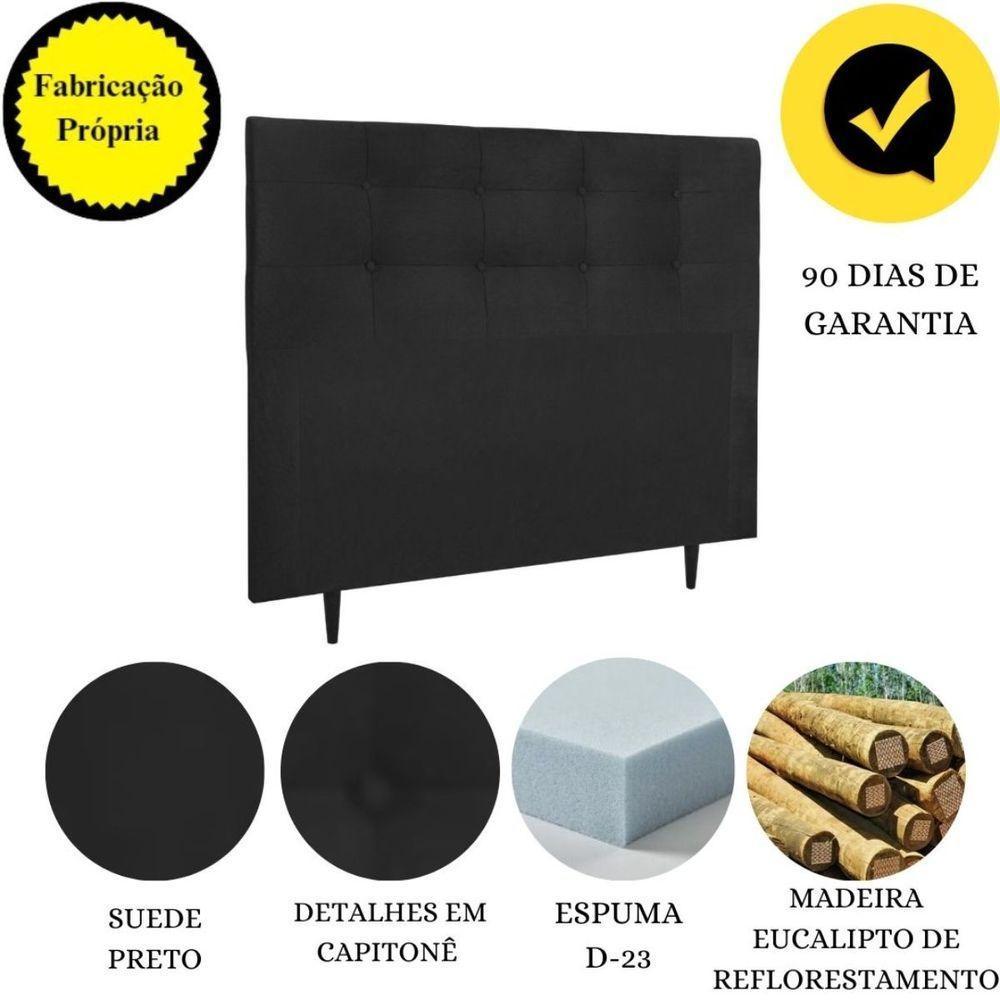 Cabeceira Estofada Cama King 195 Cm Crista Suede Preto - 4