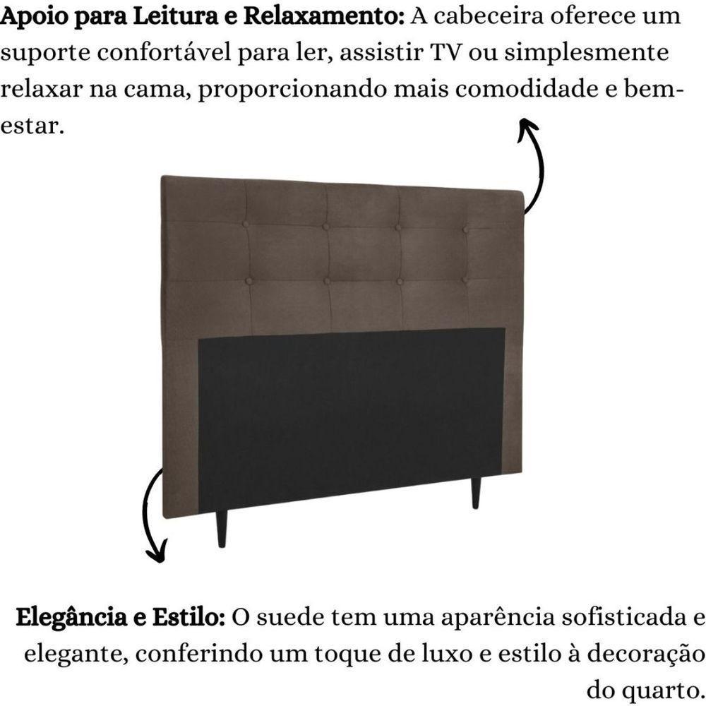 Cabeceira Estofada Cama Box Casal 140 Cm Cristal Suede Marrom - 5