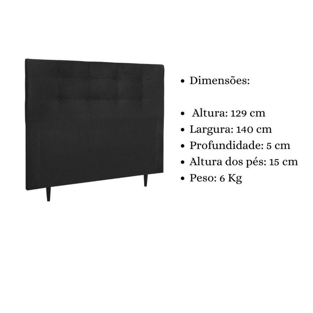Cabeceira Estofada Cama Box Casal 140 Cm Cristal Suede Preto - 6