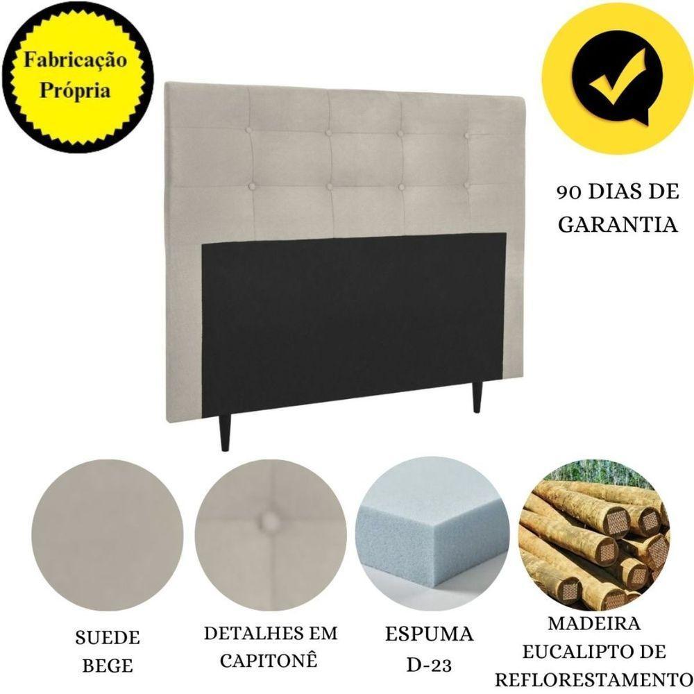 Cabeceira Estofada Cama Box Queen 160 Cm Atena Suede Bege - 4