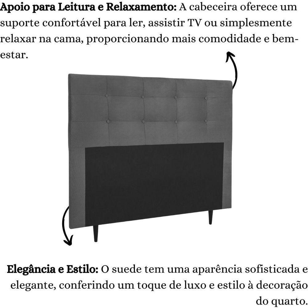 Cabeceira Estofada Cama Box Casal 140 Cm Cristal Suede Cinza - 5