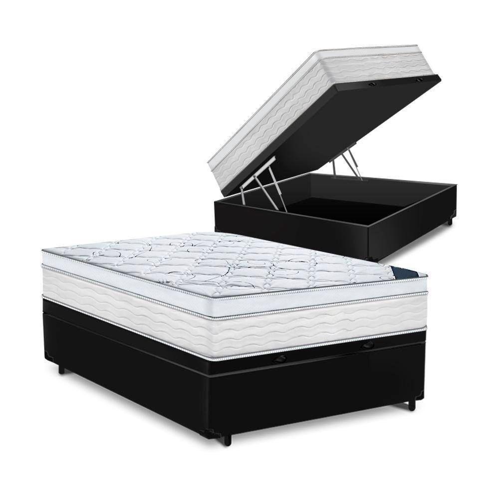 Cama Box Baú Casal Tecido Sintético Preto Com Colchão 138 Toronto Molas Ensacadas Branco D33 - 1