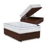 Cama Box Baú Casal Tecido Sintético Marrom Com Colchão 138 Toronto Molas Ensacadas Branco D33 - 1