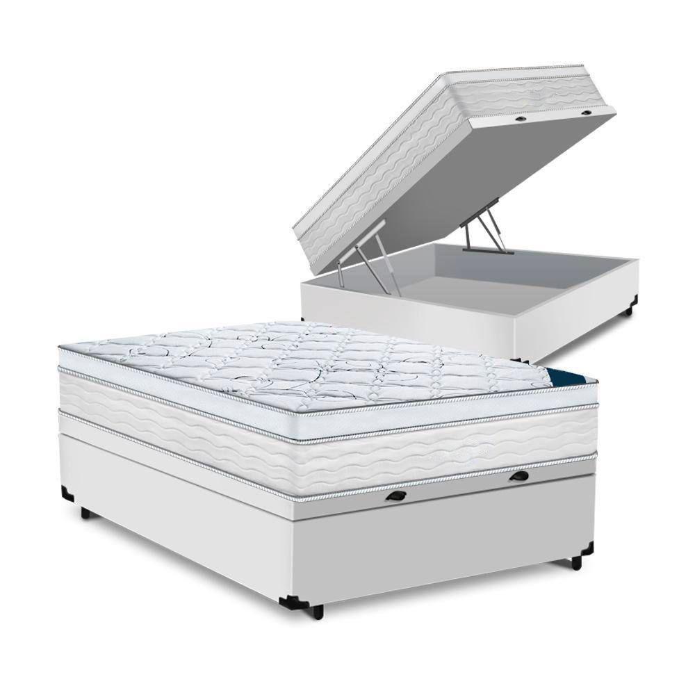 Cama Box Baú Casal Tecido Sintético Branco Com Colchão Toronto Molas Ensacadas Branco D33 - 1