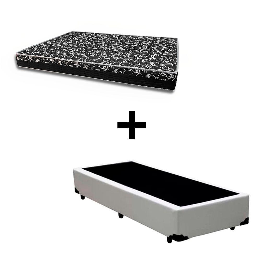 Cama Box Solteiro 88 Tecido Sintético Branco Com Colchão Belize Bello Box - D33 Preto 57x88x188 - 1