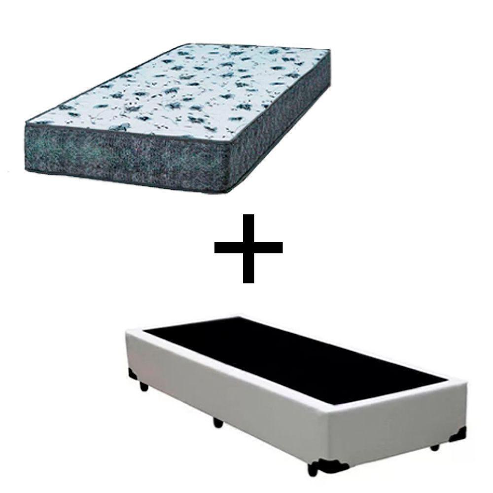 Cama Box Solteiro 88 Tecido Sintético Branco Com Colchão Alegro Bello Box Espuma D28 Cinza 57x88x188 - 1