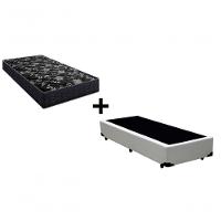 Cama Box Solteiro 88 Tecido Sintético Branco Com Colchão Lisboa Bello Box Espuma D28 Preto - 1