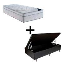 Cama Baú Solteiro 88 Tecido Sintético Preto Com Colchão Toronto Molas Ensacadas Branco D33 - 1