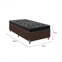 Cama Box Solteiro 88 Tecido Sintético Marrom Com Colchão Espuma D20 - Tampo Preto 12cm - 2