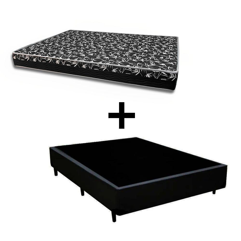 Cama Box Casal 138 Tecido Sintético Preto Com Colchão Belize Bello Box - D33 Preto 57x138x188 - 1