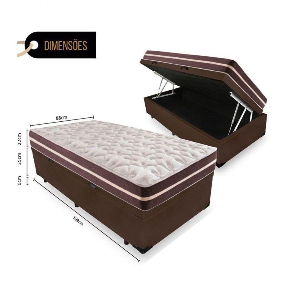 Cama Box Baú Solteiro 88 Tecido Sintético Marrom Com Colchão Little Angel - Bello Box - Mola Superlastic 62x88x188cm - 2