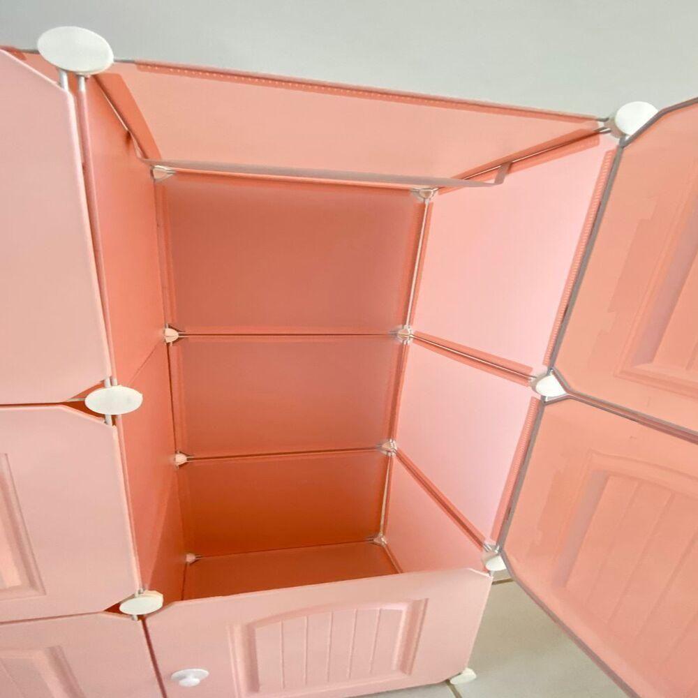 Guarda Roupa Armario Cabideiro 6 Portas Arara Organizador Portatil Modular Rosa Luxo - 4