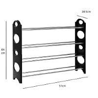 Sapateira 12 Pares Grande Ampliavel Empilhavel Estante Desmontavel 4 Prateleiras Em Aluminio Organizadora Preta - 2