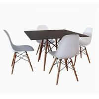Conjunto Mesa Jantar Quadrada Eiffel 80cm Preto Mdf + 4 Cadeiras Charles Eames Brancas - 1