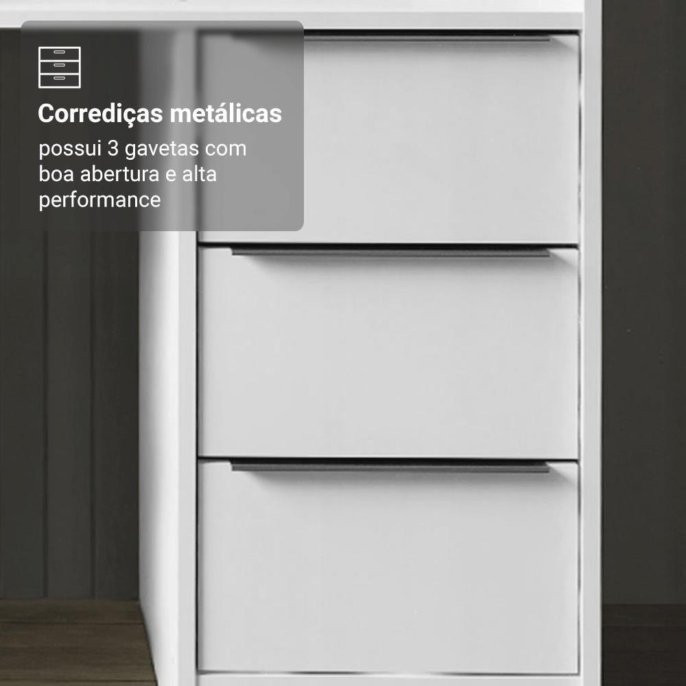 Escrivaninha Penteadeira 136cm 1 Porta 3 Gavetas Tampo De Vidro Madesa Branco - 5