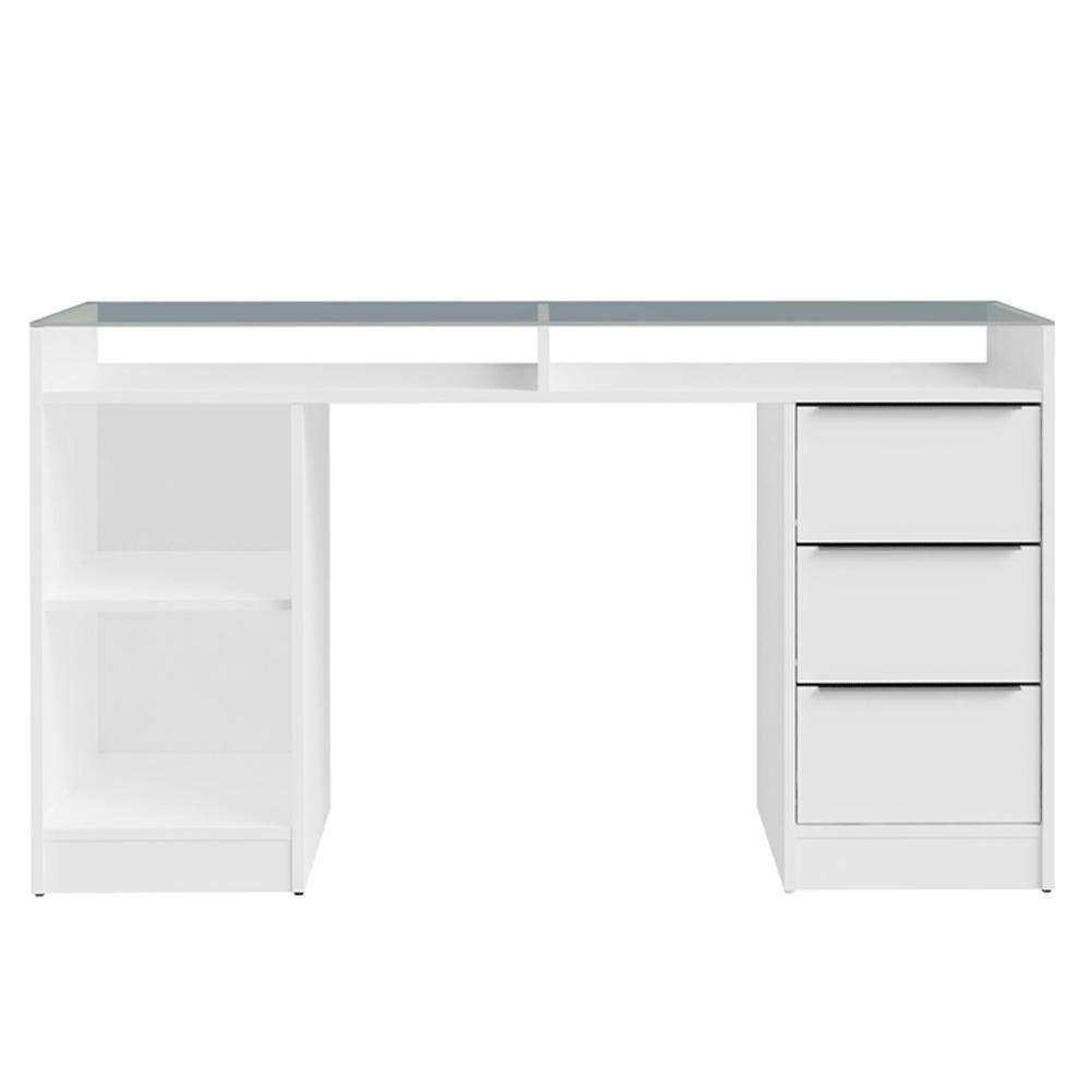 Escrivaninha Penteadeira 136cm 1 Porta 3 Gavetas Tampo De Vidro Madesa Branco - 9
