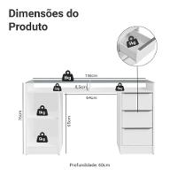Escrivaninha Penteadeira 136cm 1 Porta 3 Gavetas Tampo De Vidro Madesa Branco - 3