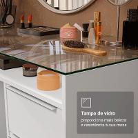 Escrivaninha Penteadeira 136cm 1 Porta 3 Gavetas Tampo De Vidro Madesa Branco - 6
