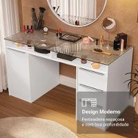 Escrivaninha Penteadeira 136cm 1 Porta 3 Gavetas Tampo De Vidro Madesa Branco - 7