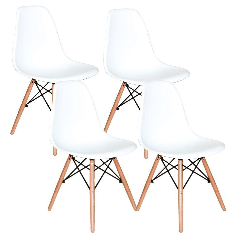 Conjunto De Mesa De Jantar Eames Eiffel Redonda 120cm Tampo De Madeira Preto Com 4 Cadeiras Brancas - 7