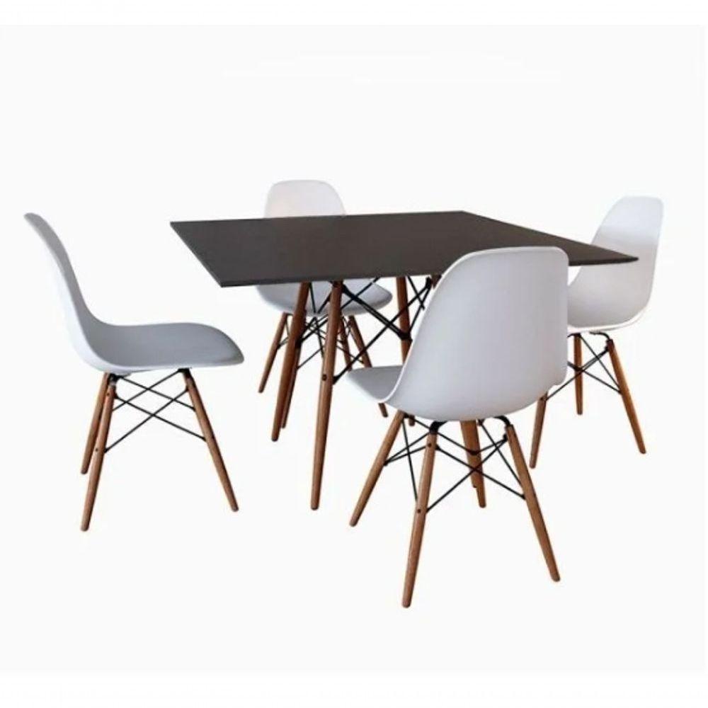 Conjunto Mesa Jantar Quadrada Eiffel 90cm Preto Mdf + 4 Cadeiras Charles Eames Brancas - 1