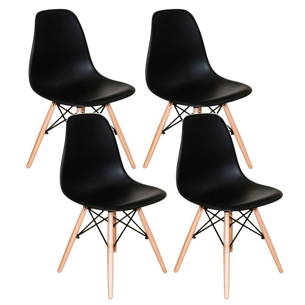 Conjunto Kit 4 Cadeiras Eiffel Eames Preta + 1 Mesa Eames 80cm Branca Base Madeira Sala Cozinha - 3