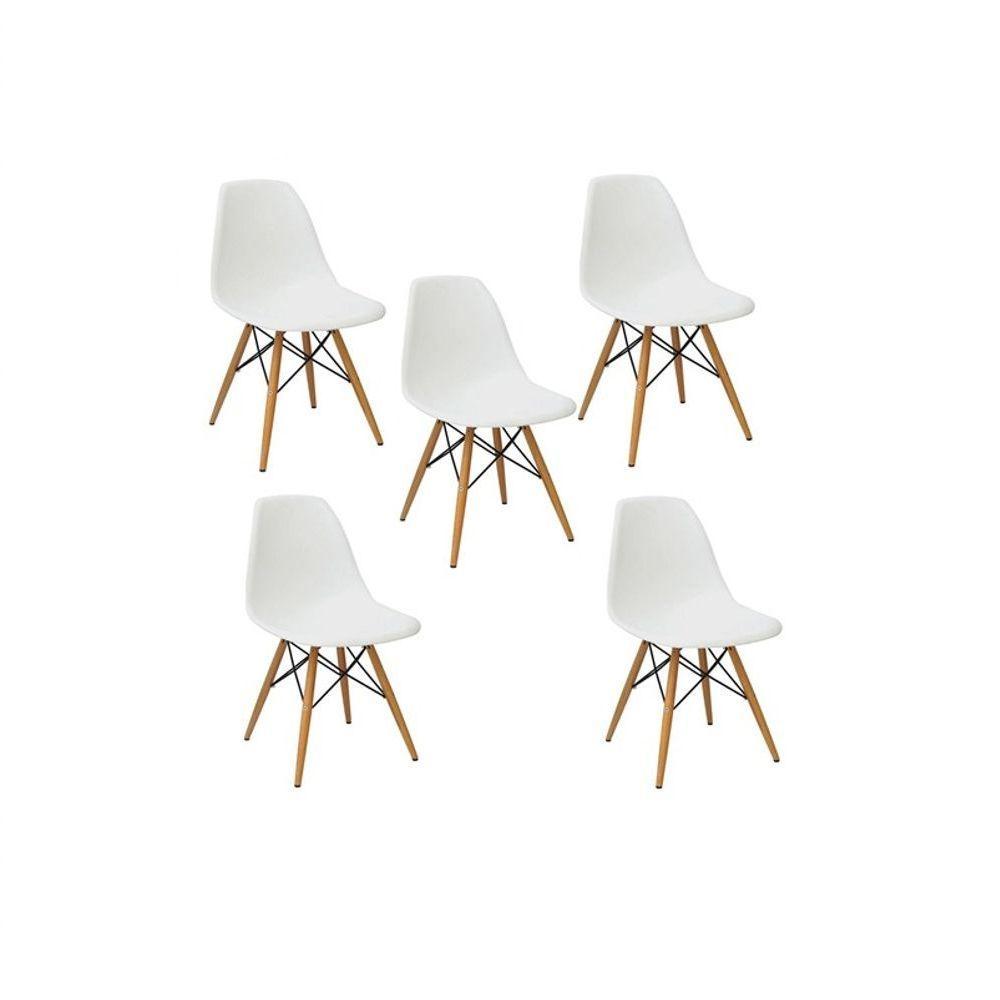 Conjunto De Mesa De Jantar Eames Eiffel Redonda 100cm Tampo De Madeira Com 5 Cadeiras - Branco - 4