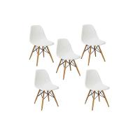 Conjunto De Mesa De Jantar Eames Eiffel Redonda 100cm Tampo De Madeira Com 5 Cadeiras - Branco