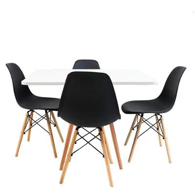 Mesa Quadrada Branca 80cm + 04 Cadeiras Eiffel Pretas