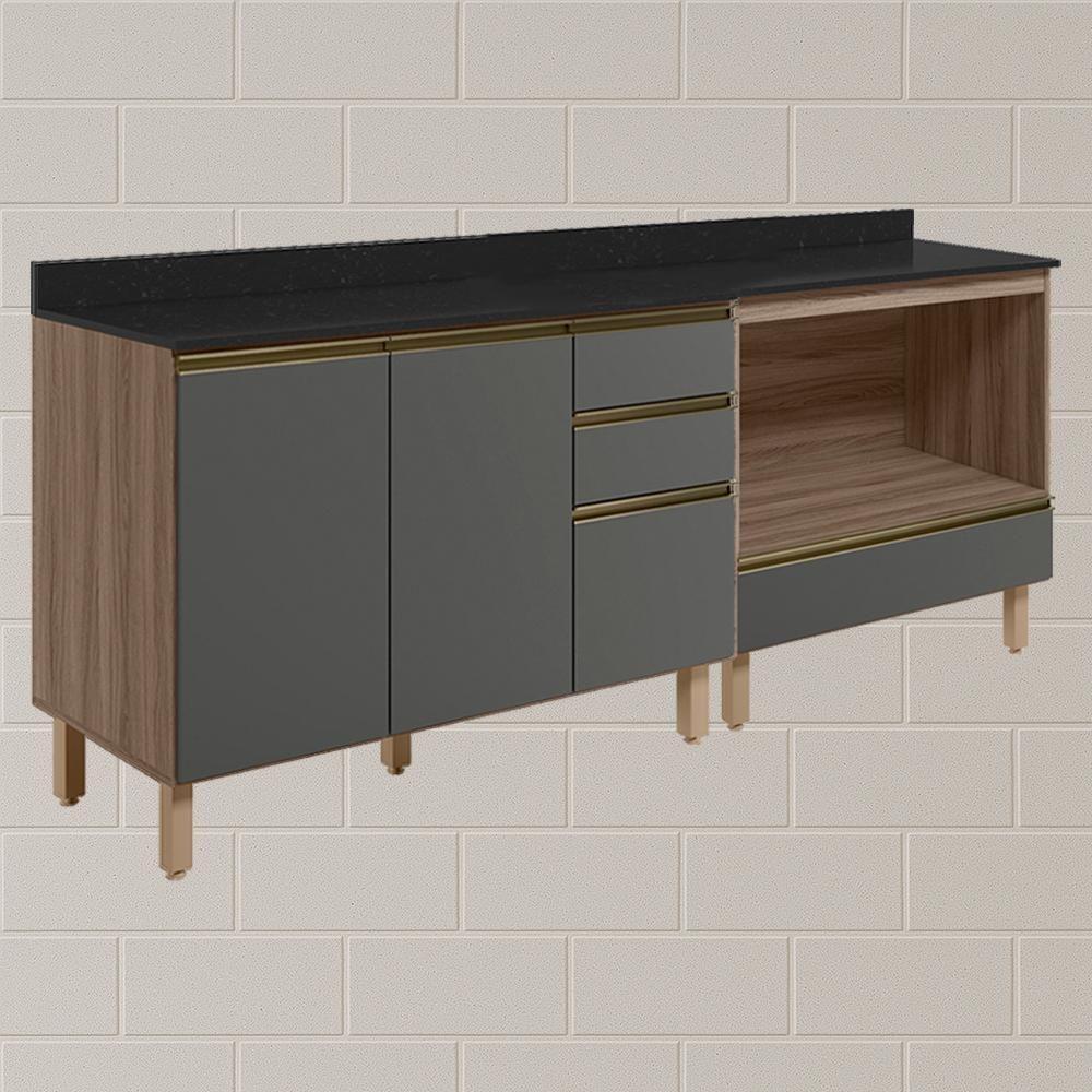 Balcao Com Tampo E Balcao Forno Mdf Kali Nicioli Carvalho Toq Chumbo - 2