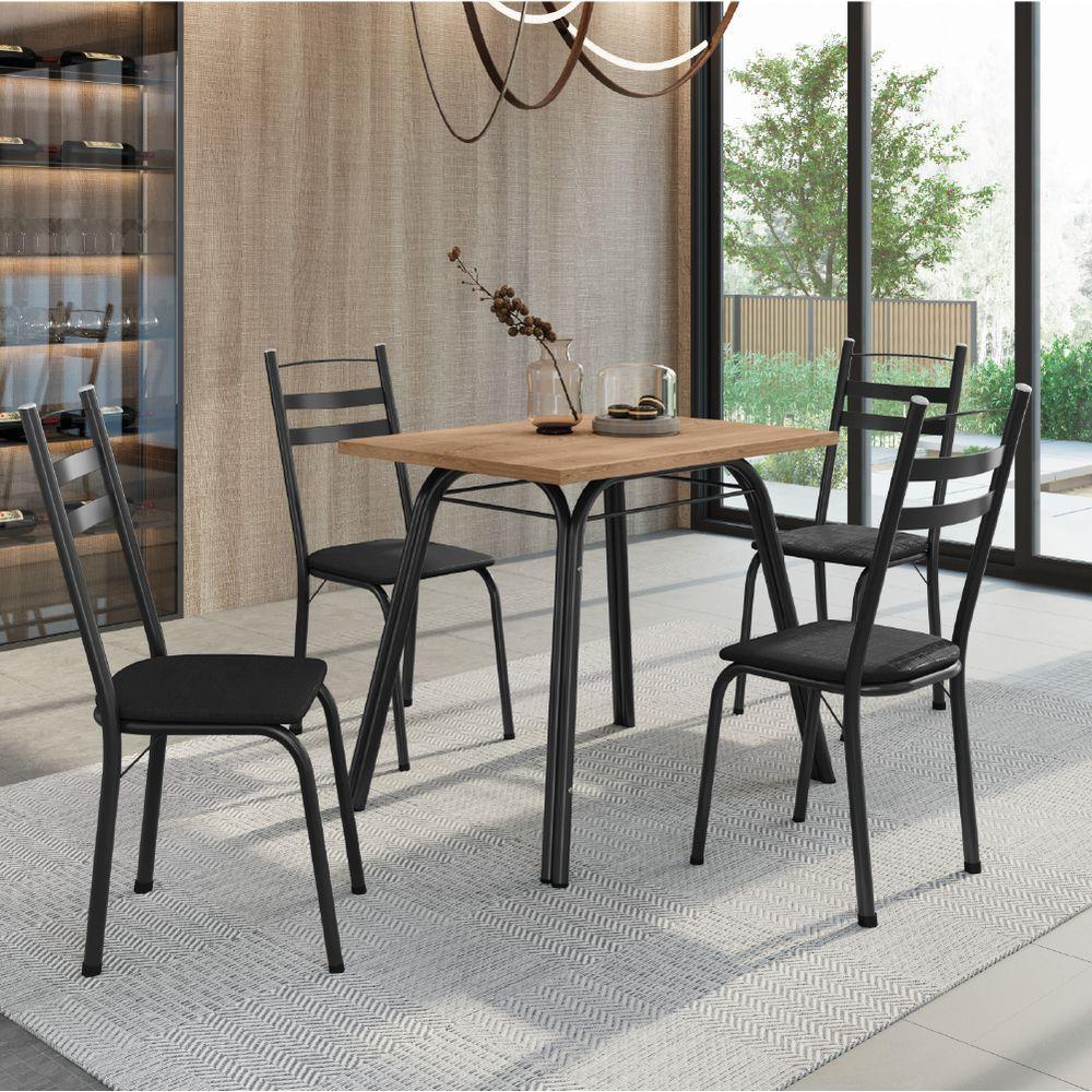 Conjunto De Mesa Sala De Jantar Com 4 Cadeiras Tubular Tampo Bp Madeirado Retangular Preto - 2