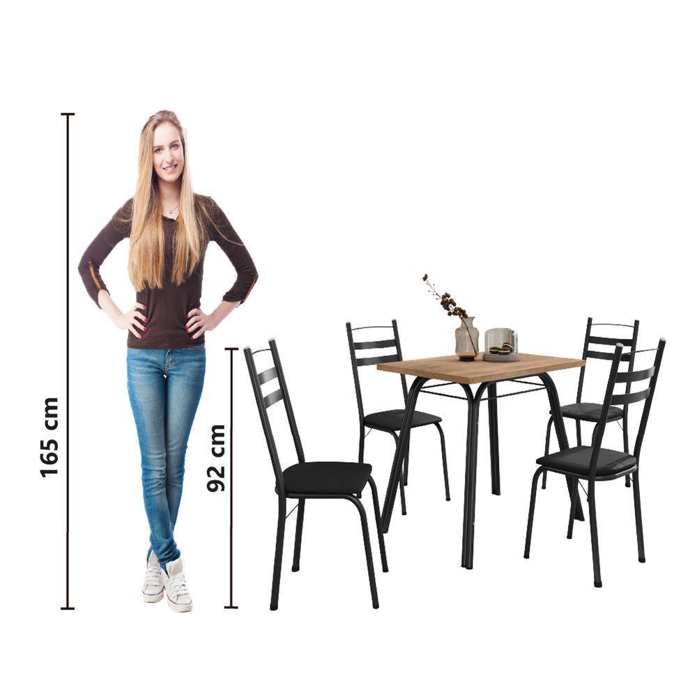 Conjunto De Mesa Sala De Jantar Com 4 Cadeiras Tubular Tampo Bp Madeirado Retangular Preto - 6